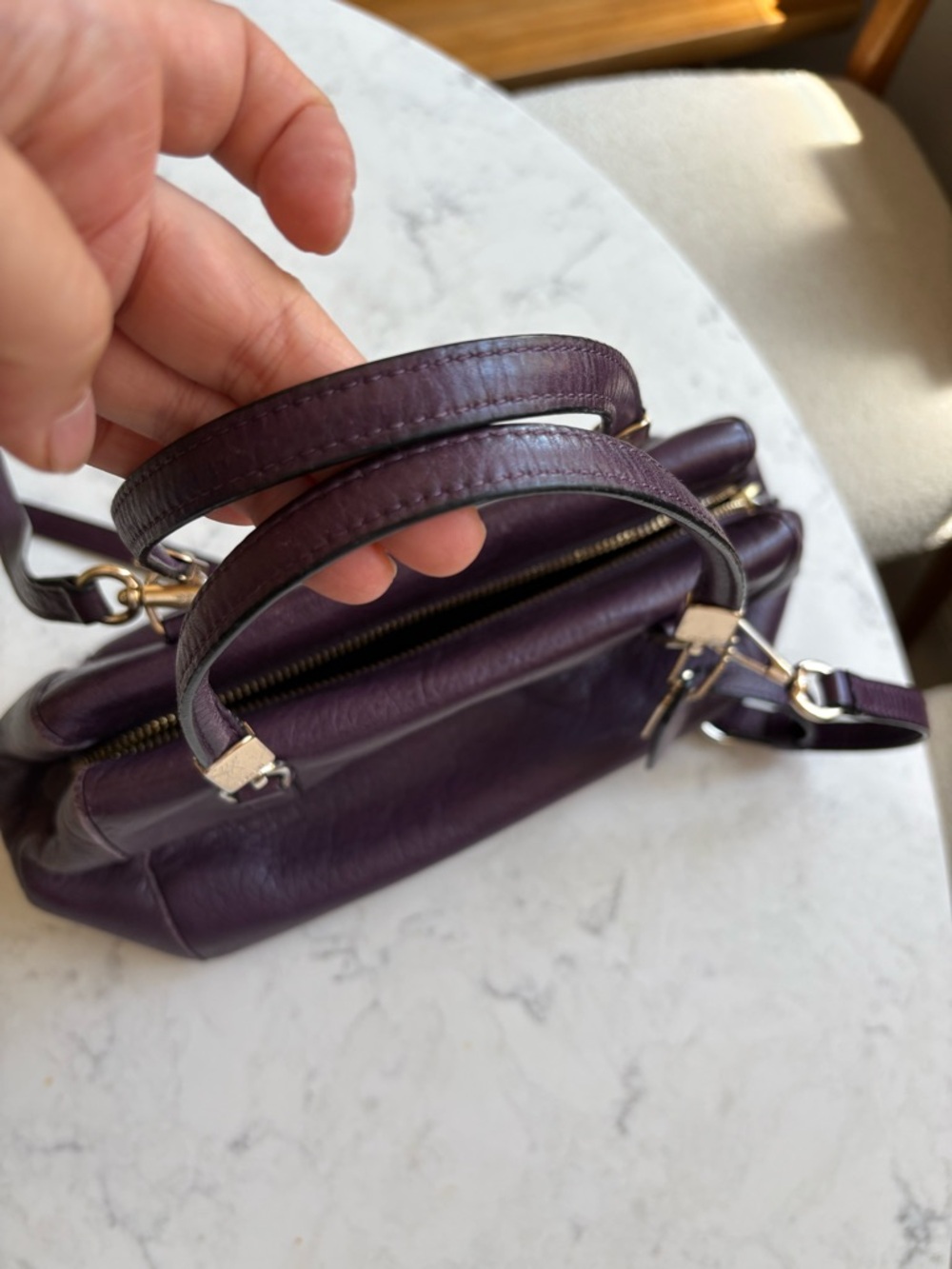 Coach Plum Leather Satchel Handbag - Elegant Purple Shoulder Bag - Picture 9 of 13
